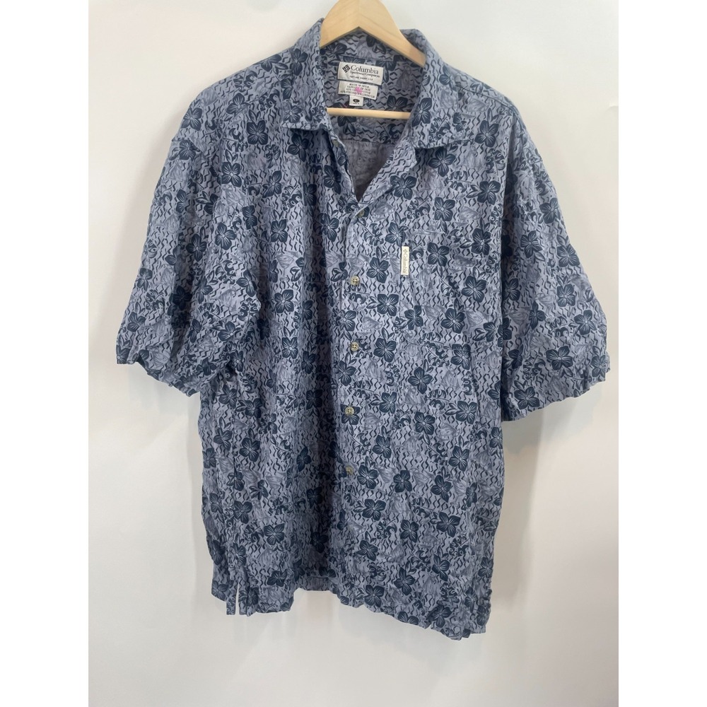 Columbia Sportswear Short Sleeve Floral Abstract Button-Up Shirt Blue Size L